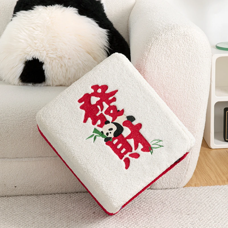 

Creative mahjong fortune change shoe stool door household solid wood plush square home low living room sofa