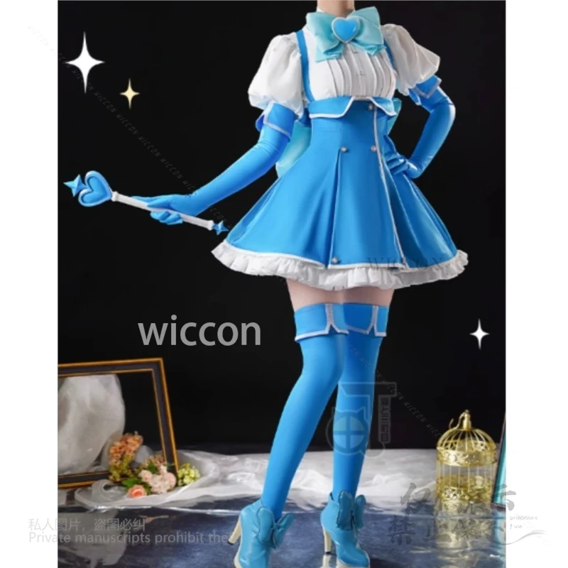 أزياء أنيمي غوشينغ فوق الفتيات السحرية ميناكامي سايو التأثيرية فستان أزرق سحري باروكات للهالوين فستان نسائي كاواي مخصص