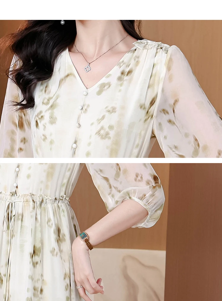 2025 Women's Vintage Print Beach Elegant Evening Dress Spring Holiday Boho Hepburn Vestidos Summer Luxury Silk Casual Midi Dress