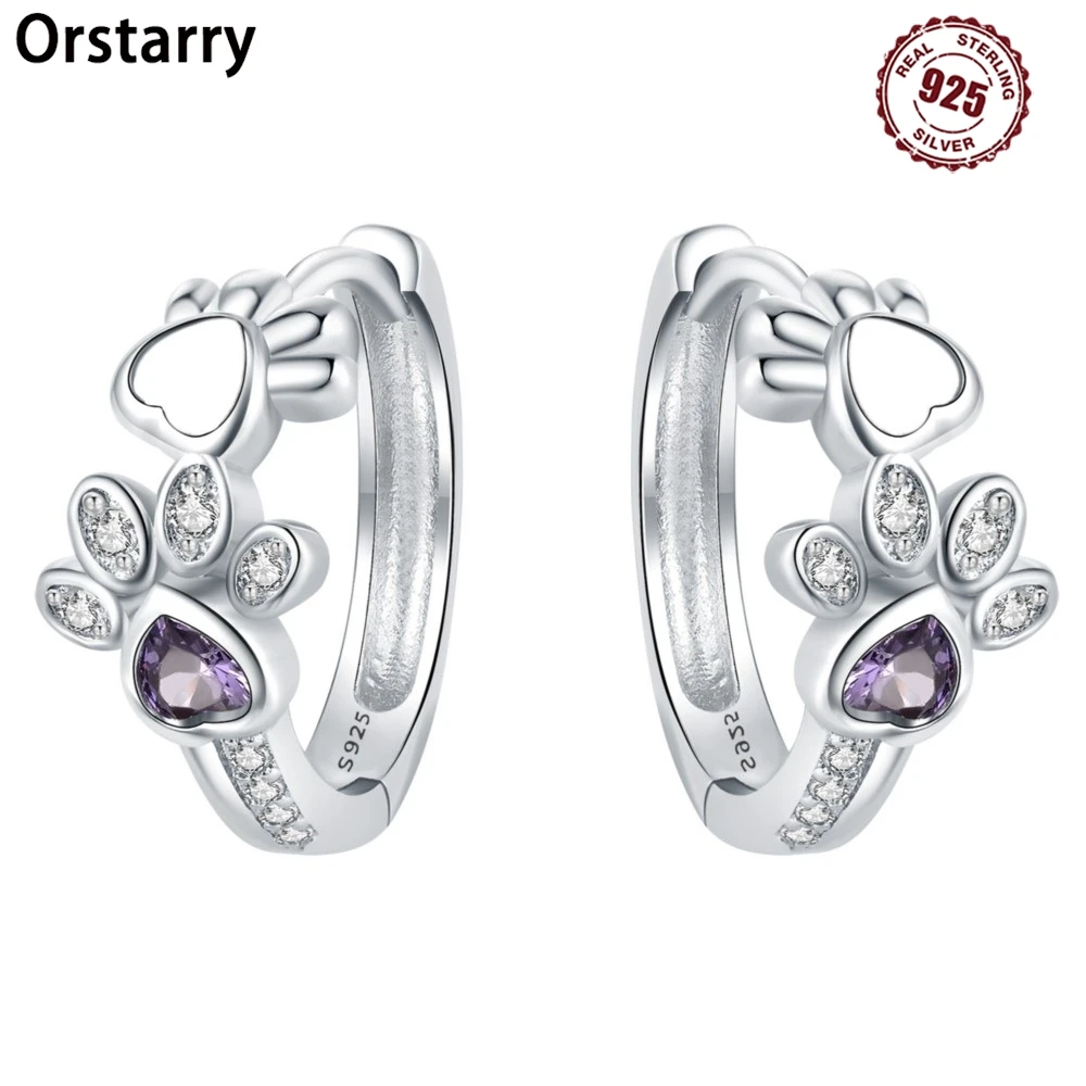 

925 Sterling Silver Cute Pet Hollow Claw Print Earrings Jewelry Versatile Hoop Earrings For Women Jewelry Birthday Party Gift
