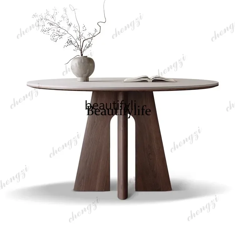 Nordic rock slab dining table and chair combination matte modern simple small apartment household round dining table C56