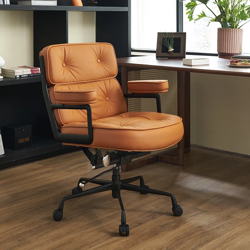 Luxury Modern Office Swivel Chair with Genuine Leather Comfortable Low Back Reclining Furniture Adjustable Feature