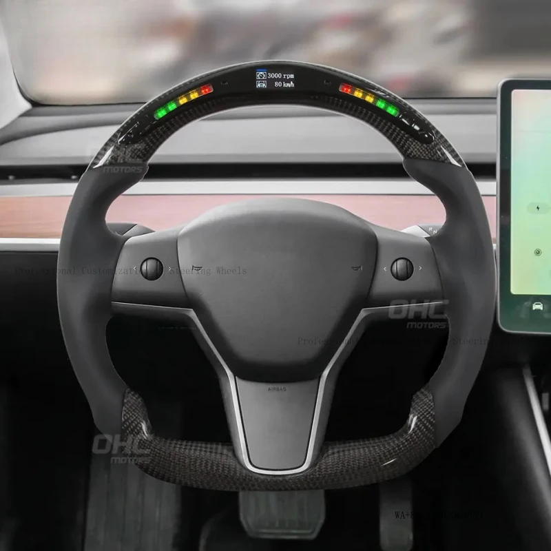 Suitable for Tesla Model 3 Y LED carbon fiber steering wheel racing car modification