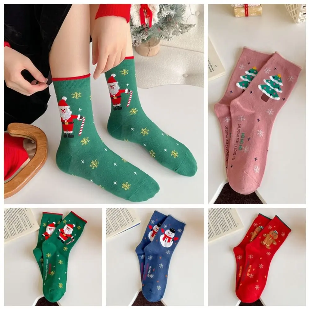 Comfortable Cotton Christmas Socks Gingerbread Man Snowman Cartoon Hosiery Cloth Accessories Korean Style Mid-Tube Socks Cosplay