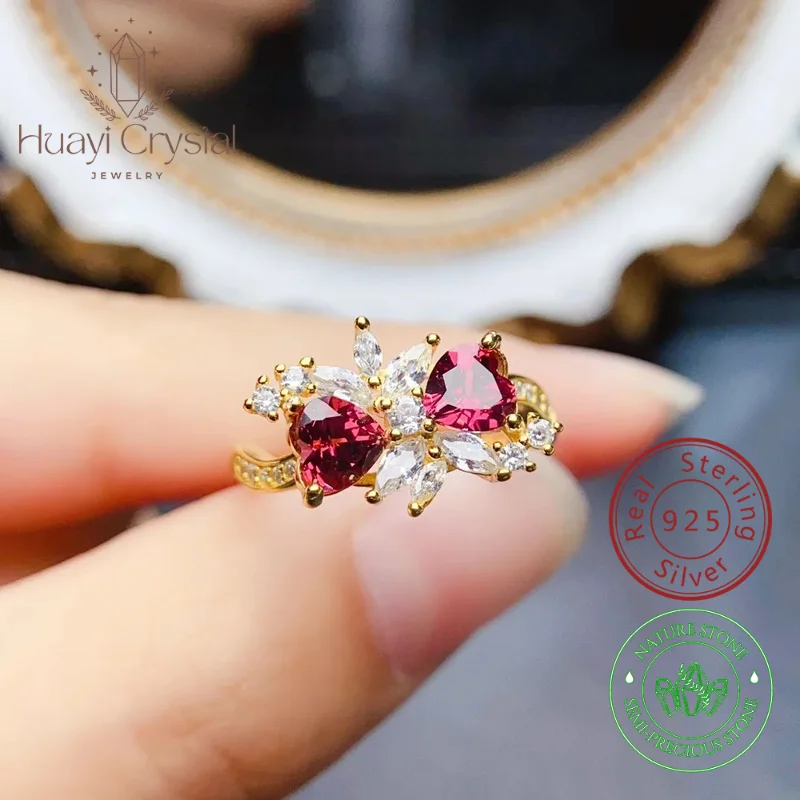 Natural garnet ring S925 silver inlaid main stone 5 * 5mm exquisite gift box with certificate women's jewelry