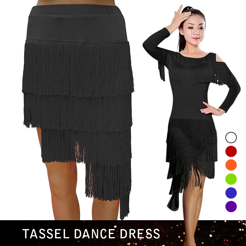 

Women Latin Dance Dress Chacha Samba Belly Dancewear Lady Fringed Tassel Samba Tango Skirts Competition Practice Ballroom Skirt