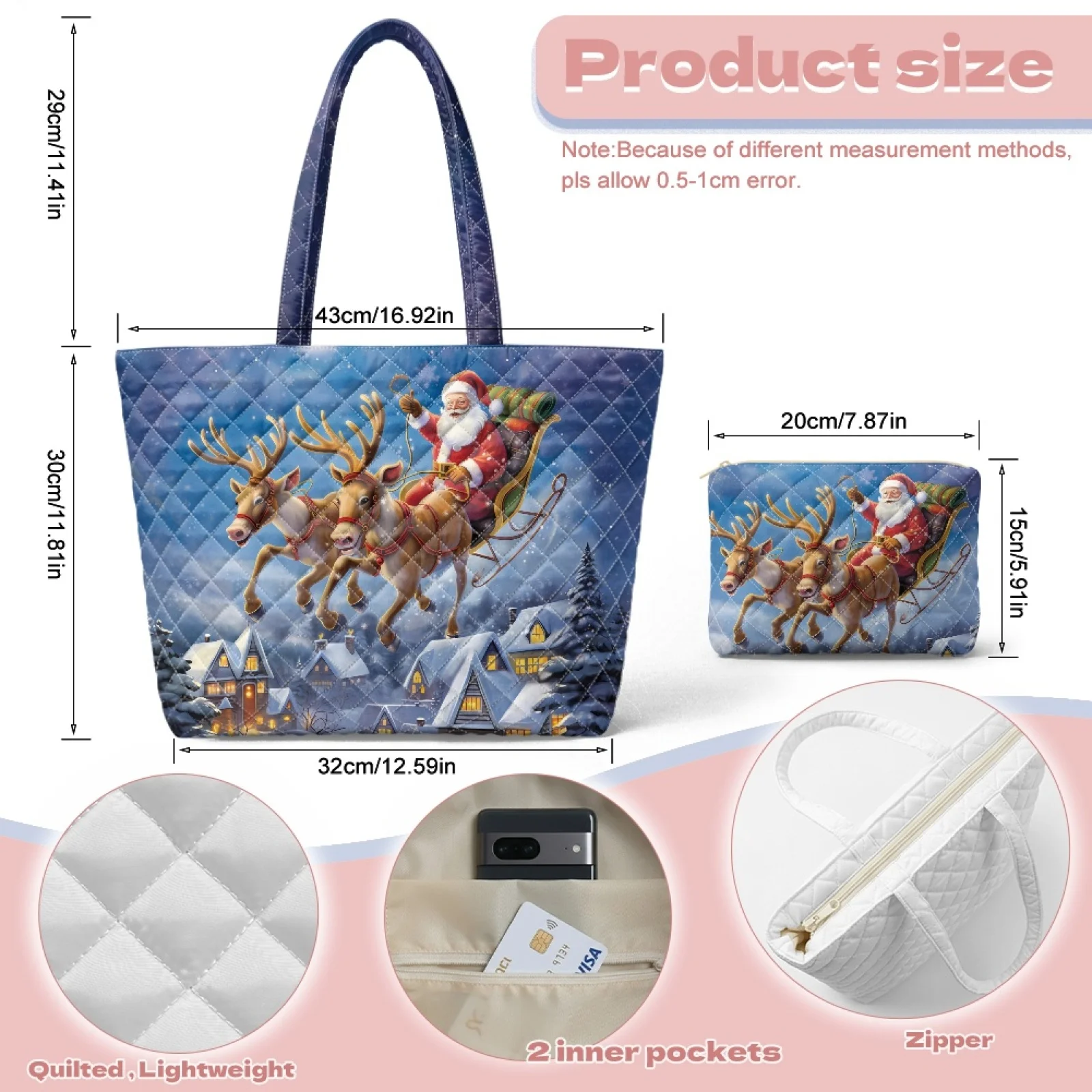 Coloranimal Santa Sleigh Print Set of 2 Embroidered Shoulder Bag and Storage Bag for Excursions Activities 2026 New