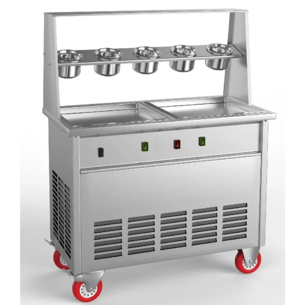 Commercial&Agricultural&Food Processing Machinery Snack Maker Single&Double Square Pan Fried Fruit&yogurt&Ice Cream Machine