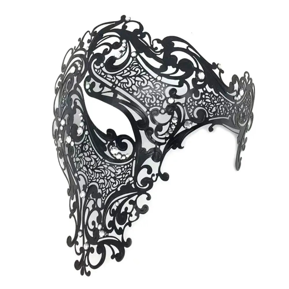 Black Gold Skull Metal Mask Halloween Rhinestone Half Face Venetian Masquerade Men White Women Skull Party Mask