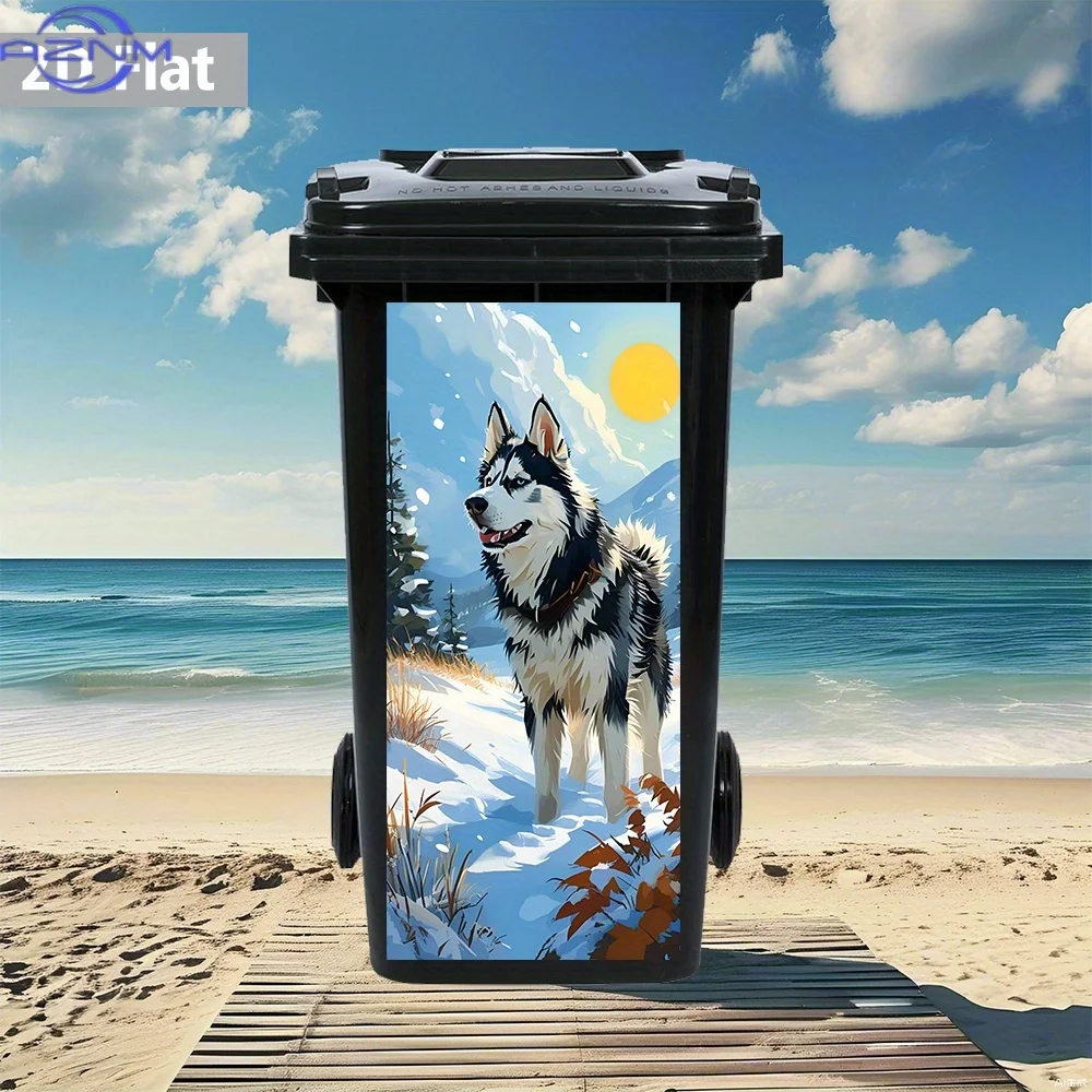 1PCSticker of a 2D Flat Siberian Husky in a Snowy Setting - Made of , Waterproof And Removable with Adhesive, Perfect for Deco