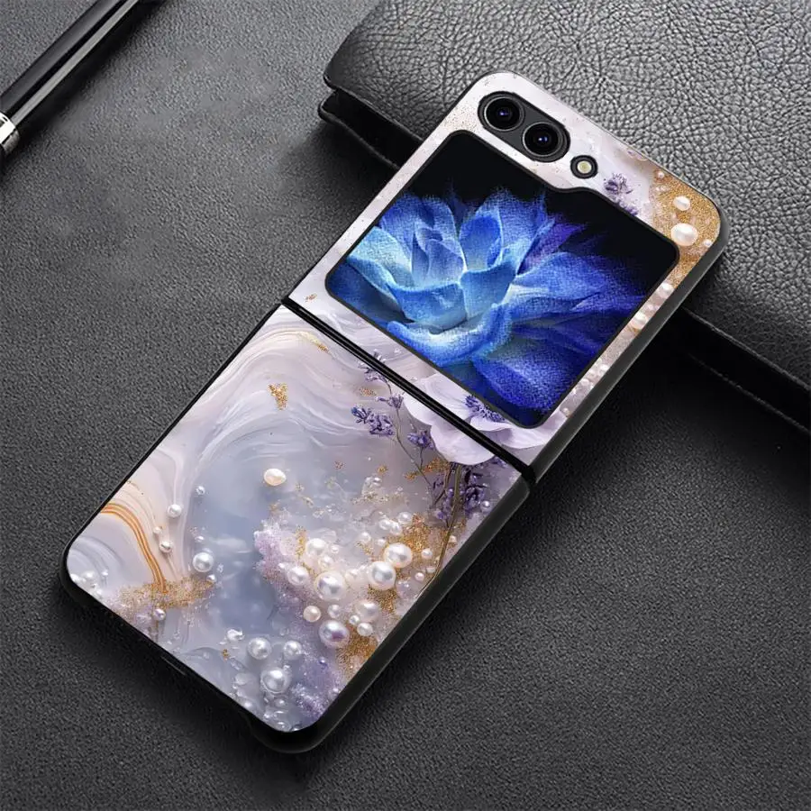 Phone Shell Funda Case for Samsung Galaxy Z Flip 8 Flip7 FE Flip4 Flip5 Flip6 Z Flip 7 6 5 4 3 Flip3 Pearlescent Flowers