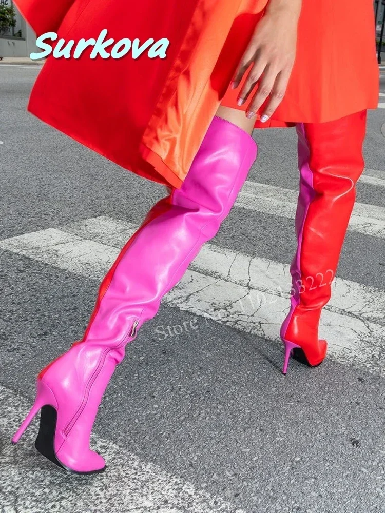 

Women's Patchwork Modern Boots Pointed Toe Thin High Heel Over-the-knee Boots Spring Autumn Fashion Side Zipper Plus Size Shoes