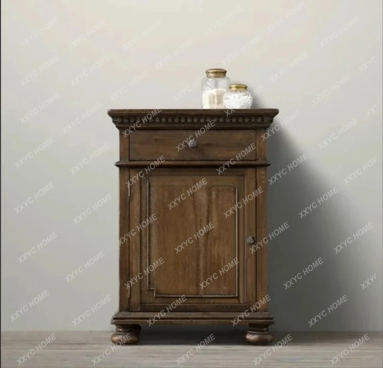 

LCountry Solid Wood Retro Style Bedroom Single Door Drawer Bedside Table