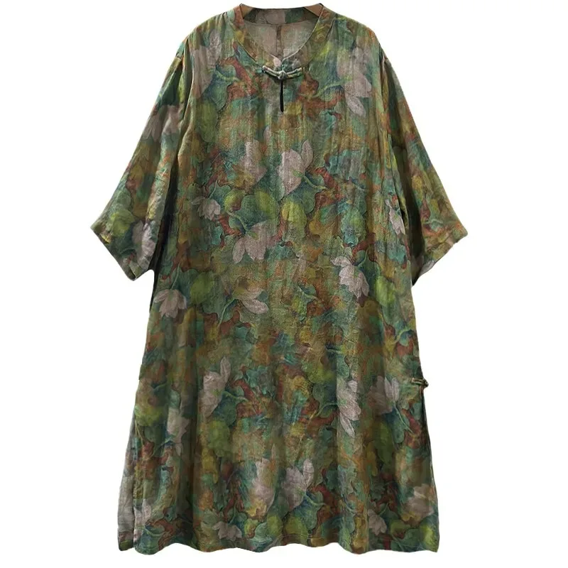 

Limiguyue Ramie Ретро длинные блузки с цветочным принтом женские зеленые тонкие пуговицы с коротким рукавом литературные рубашки летние свободные топы с разрезом E859