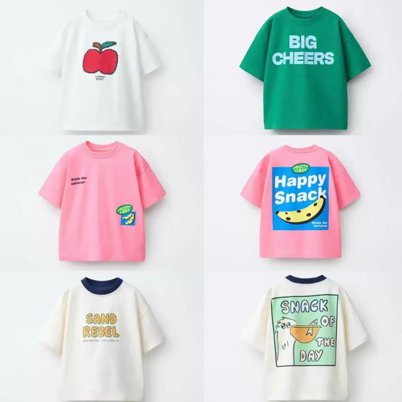 Cartoon Printed TShirt Crewneck Base Shirt 2026 Summer Trendy Clothes Simple Lovely Tees Kids Boys Fashion Casual Loose Tops
