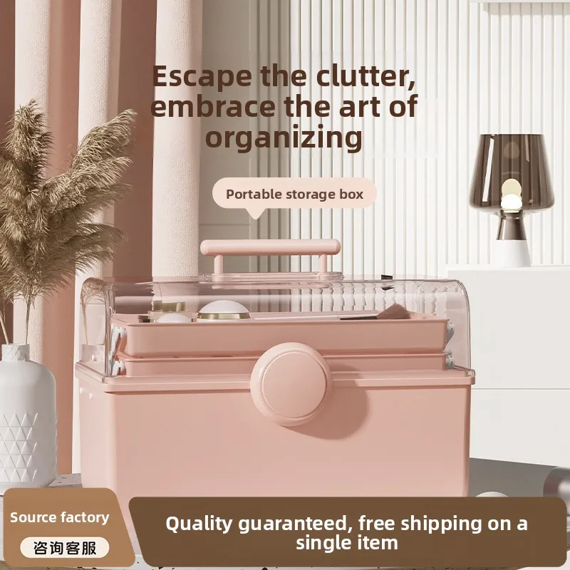 

Lyy desktop cosmetic organizer - large capacity, clear, three-tiered storage box with lid for makeup and nail art supplies