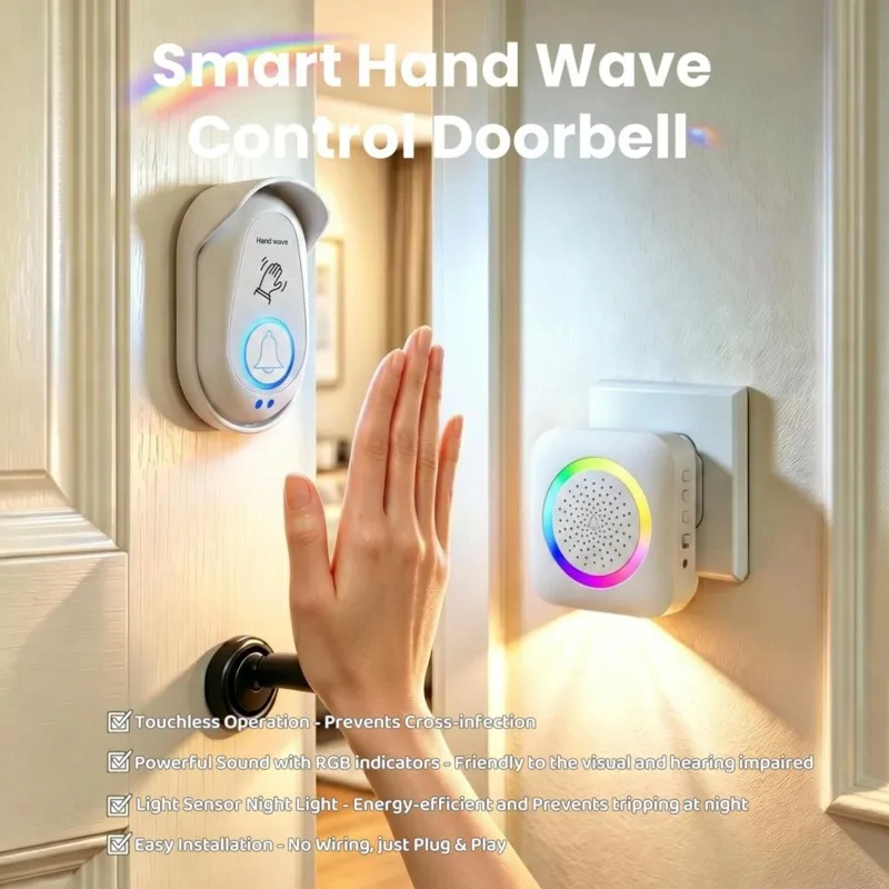 T21C Wireless Doorbell With Voice Alert, Rainproof Cover& RGB Light For Home& Office Use EU Plug