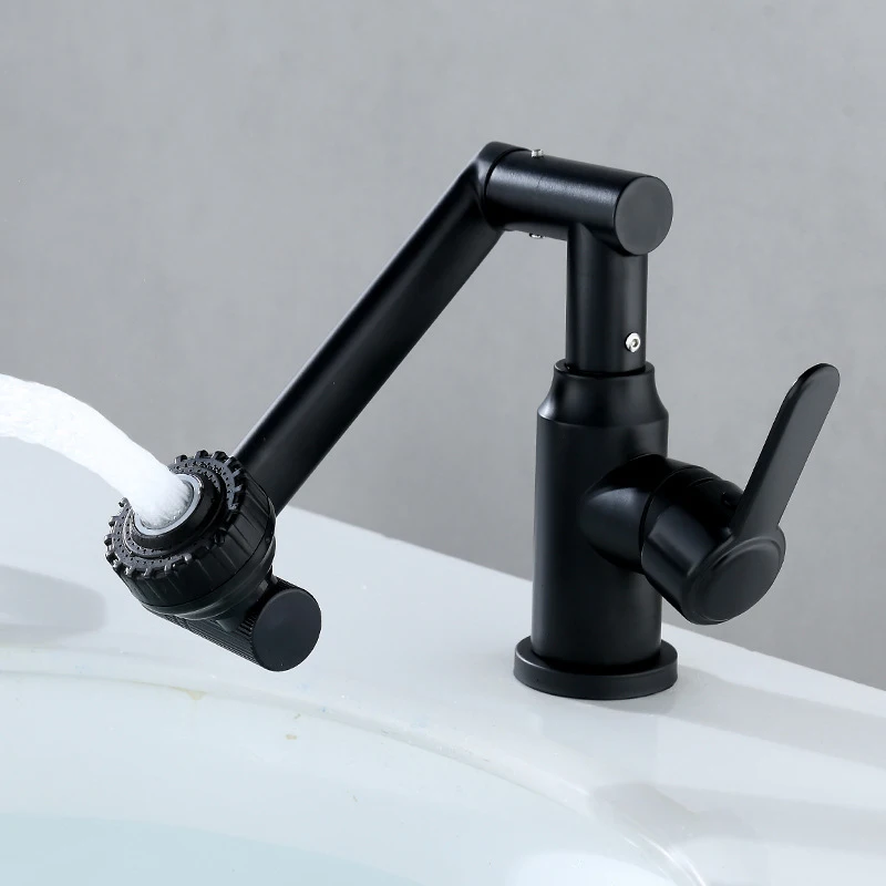 304 Stainless Steel Gun Gray Creative Basin Faucet Mechanical Arm Universal Rotation Hot And Cold Mixed Water Sink Faucet