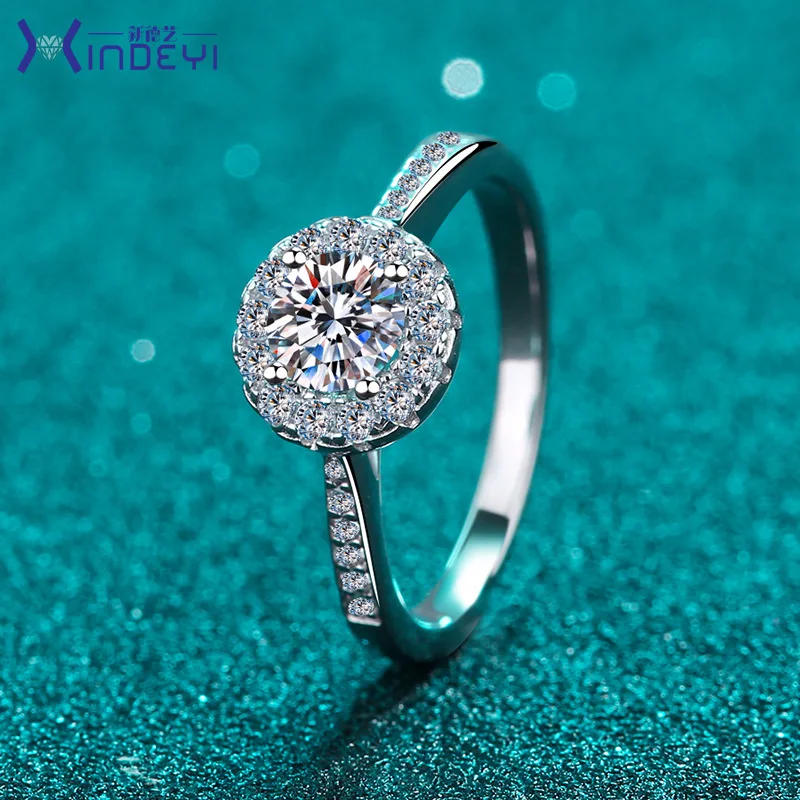 

1ct Moissanite S925 Silver Rings for Women Men Plated Platinum Round Edging Wedding Diamond Band Wholesale