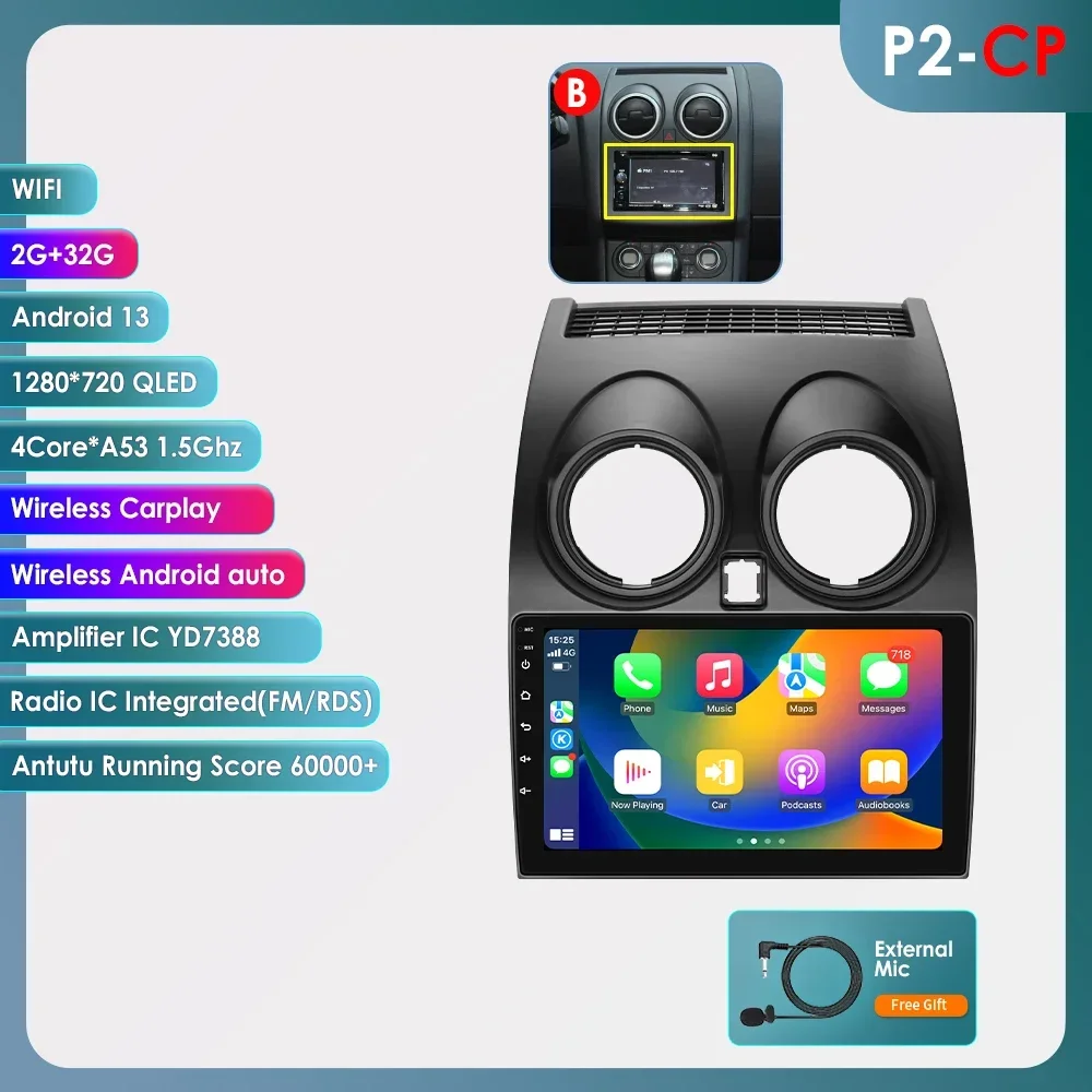 OSSURET 6115 Android autoradio voor Nissan Qashqai 2006-2013 CarPlay autoradio scherm multimediaspeler GPS 8-core autoradio