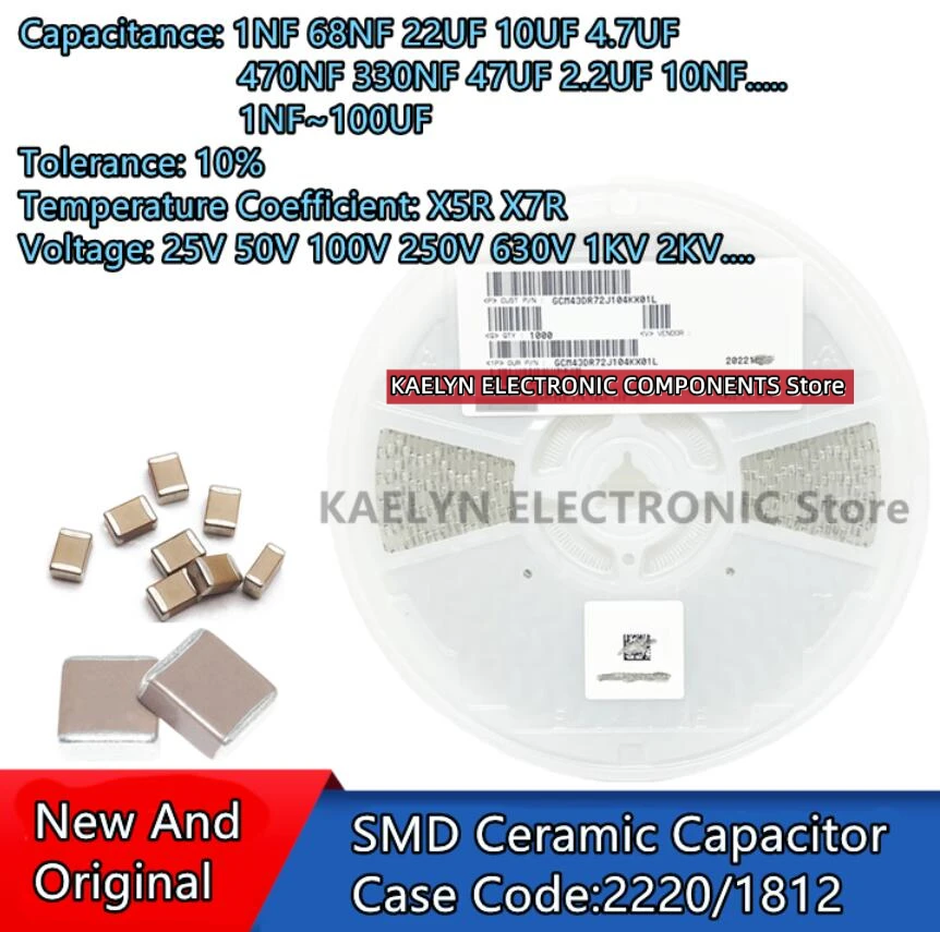 

500 ~ 1000 шт. 1812/2220 1NF 68NF 220NF 22 мкФ 100 мкФ 680NF 330NF 4,7 мкФ 2,2 мкФ 47NF 1 мкФ 10 мкФ 100 250 630 В 1000 В 2000 В КЕРАМИЧЕСКИЙ КОНДЕНСАТОР