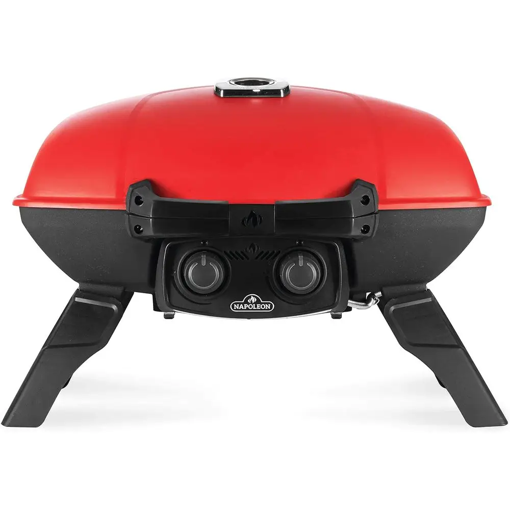 

Compact 2-Burner Propane Grill with Griddle, Ideal for Tailgating, Camping, and Outdoor Spaces in Red