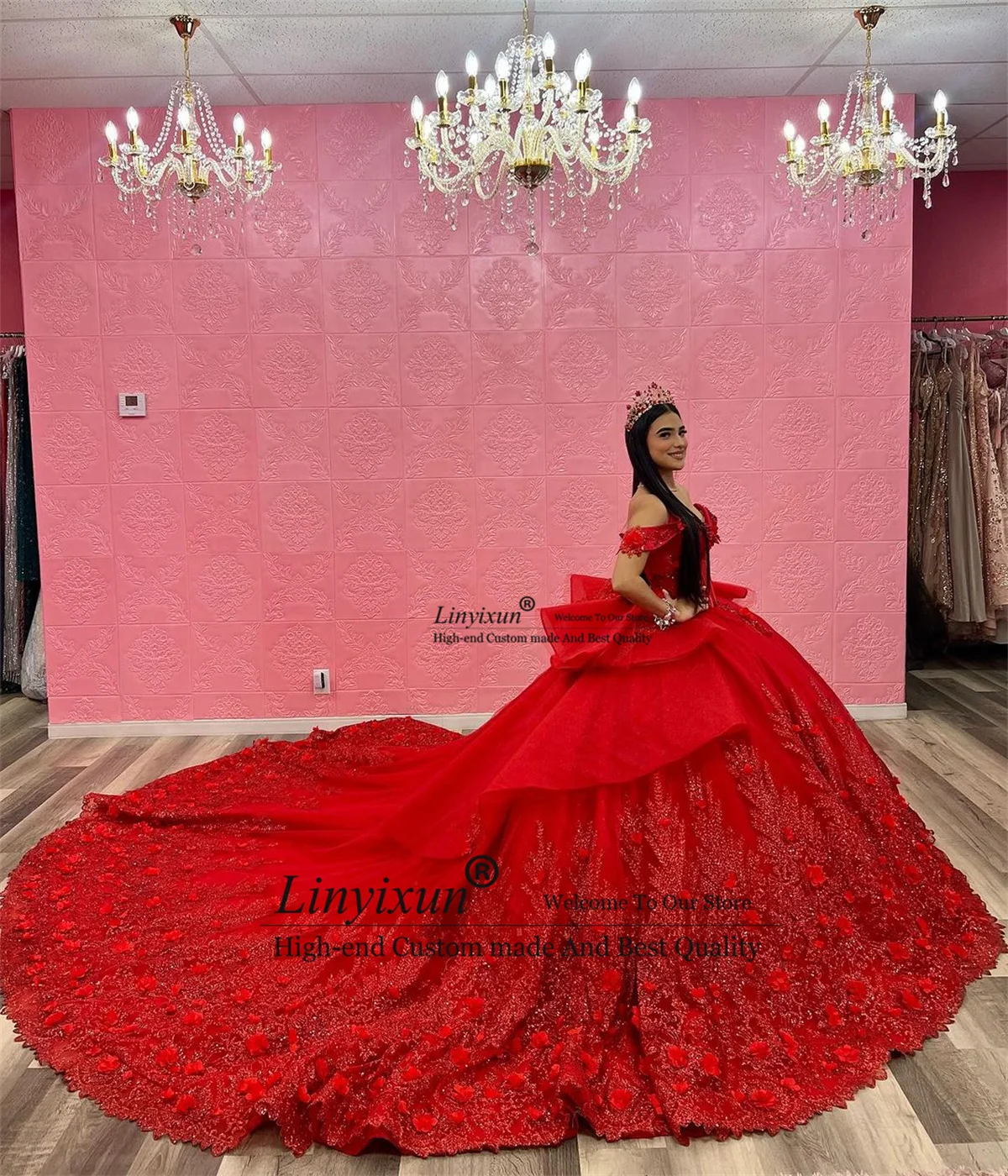 Red Sparkly Sequined Lace Quincenara Dresses 2024 Luxury Beading Ball Gown Sweet 16 Gown Off Shoulder Vestidos De XV15 Años