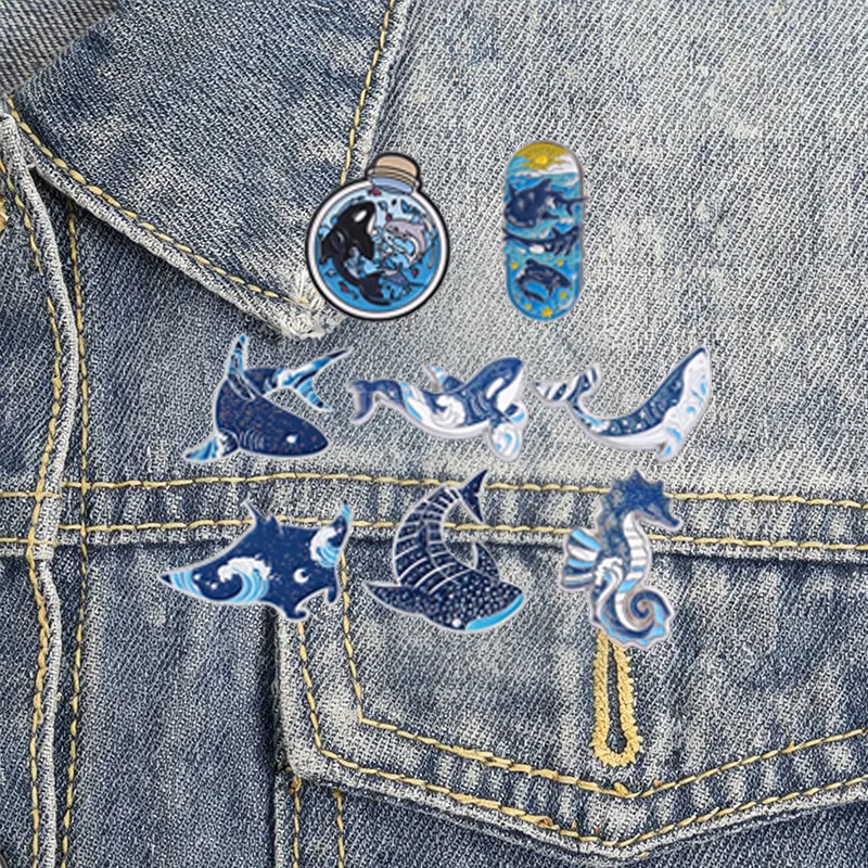 3-9pcs/set Store Bestseller Cartoon Enamel Badges Frog Shark Cat Dog Doll Halloween Meme Pins Metal Brooches Lapel Pin Set Gift