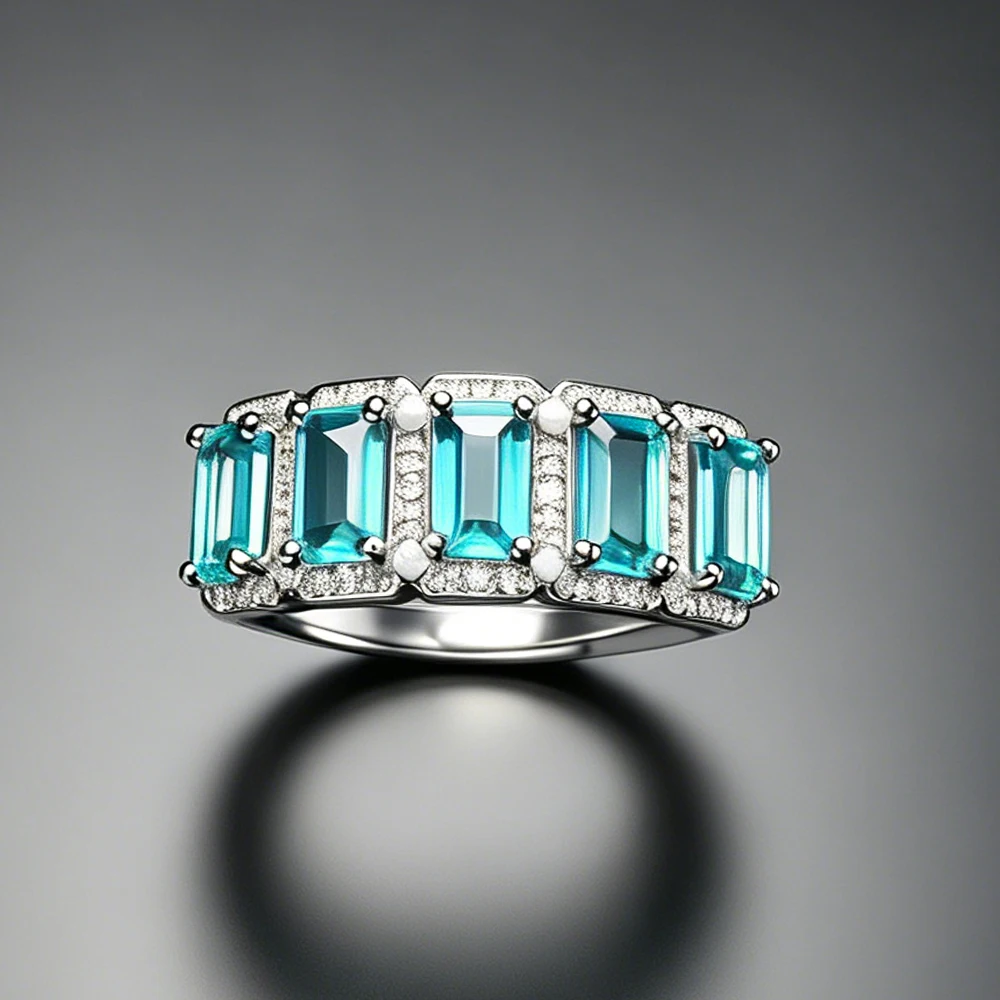 

Elegant Natural Blue Green Topaz Adjustable Rings Gemstone Oct 3*5mm for Women Lady Party Wedding Birthday Fine Jewelry Gift
