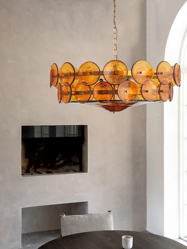 

Nordic Vintage Amber Round Glass Ceiling Chandeliers Decoration Living Room Classic Modern Lamps Dining Area Hanglamp Lustres