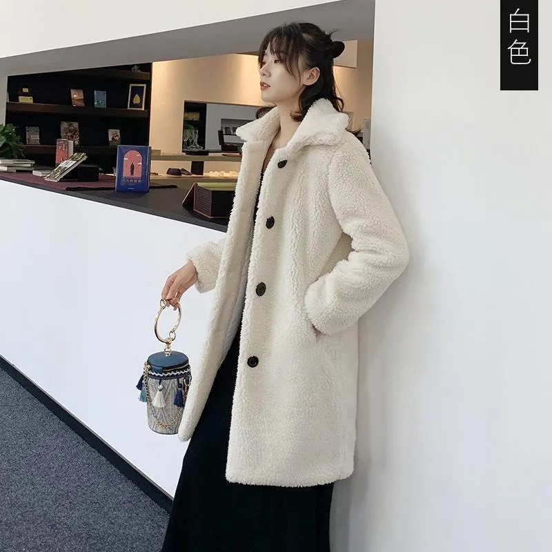 Winter new sheep shearing coat women Korean version loose high-necked granular imitation wool fur medium and long thickened coat
