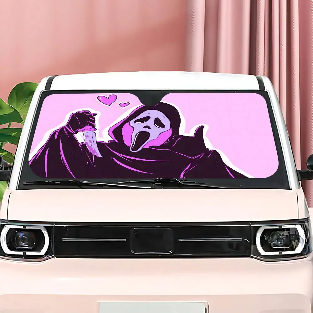 الصراخ أنيمي Ghostface الزجاج الأمامي مظلة السيارات مضحك الحيوان الزجاج الأمامي الشمس الظل نافذة السيارات للطي أشعة الشمس قناع حامي