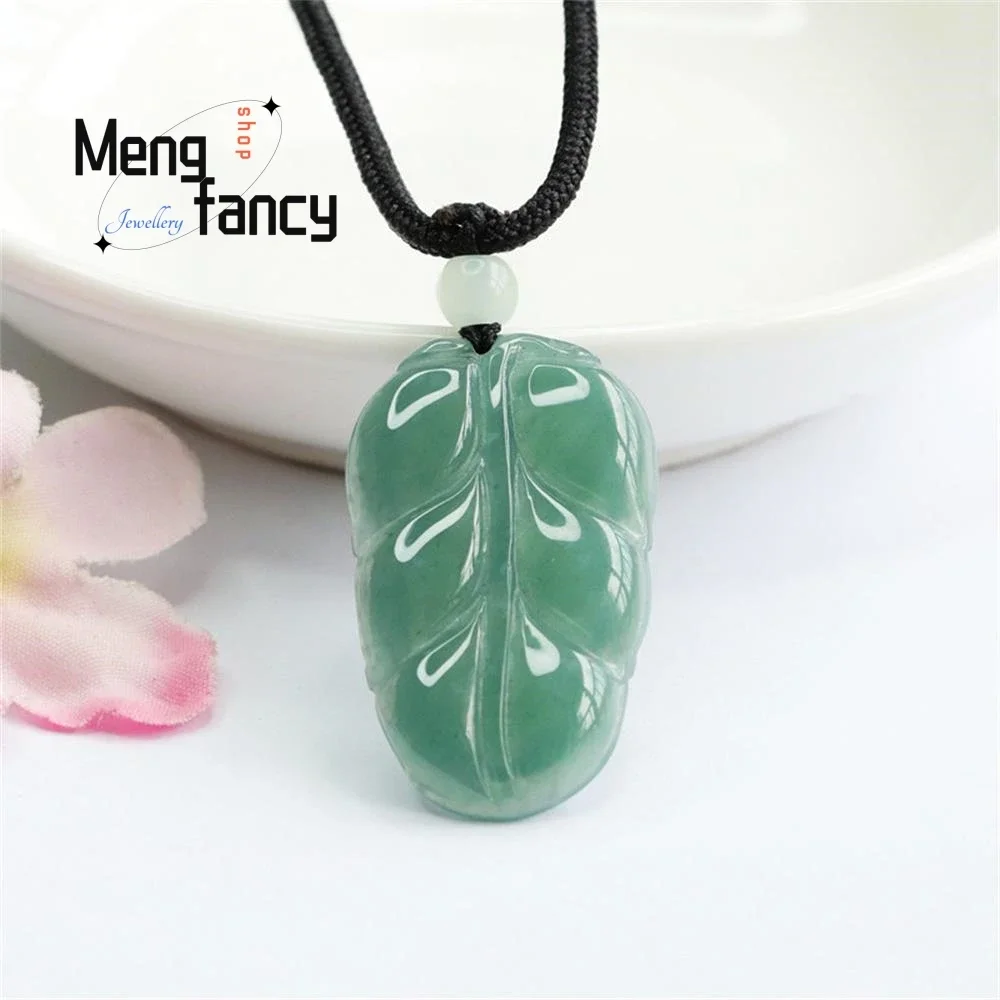 

Natural A-goods Jadeite Blue Water Leaves Pendant Exquisite Elegant Simple High-grade Luxury Quality Jewelry Couple Holiday Gift