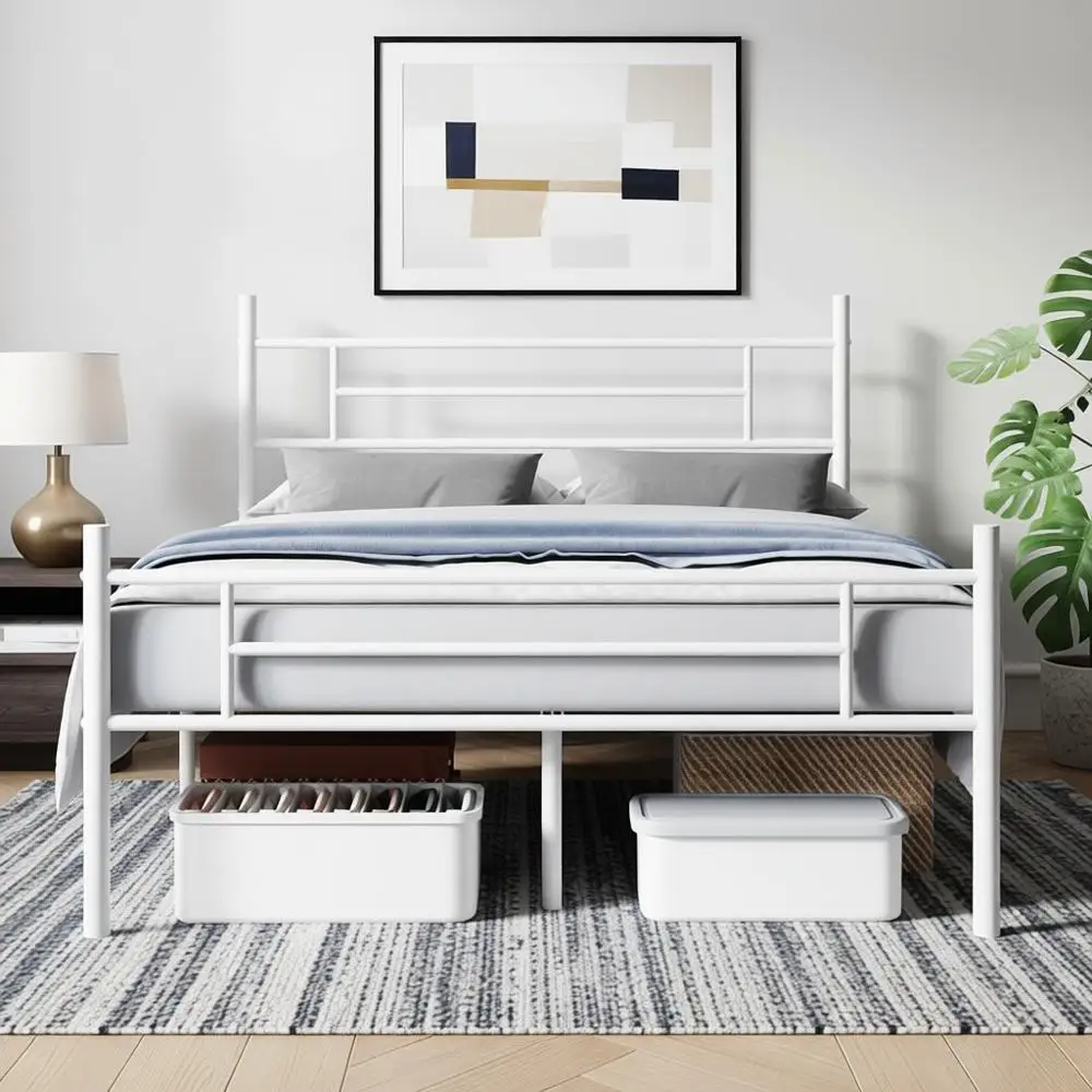 

Queen Size Metal Platform Bed with Classic Board, 14 Height, Underbed Storage, Metal Slat Support, Mattress Foundation, No Box S