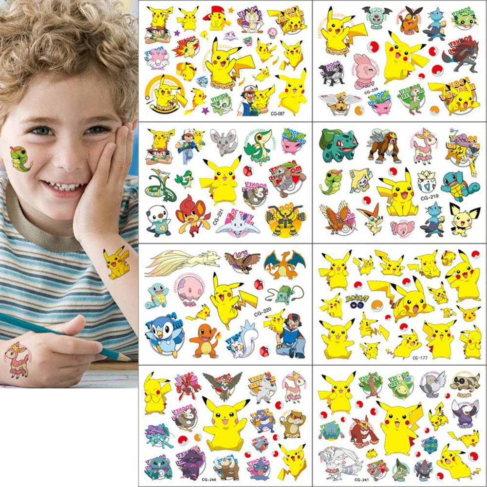 

2024 Pokemon Tattoo Stickers Pikachu Action Figure Cartoon Children's Temporary Tattoos Kids Girls Birthday Gift