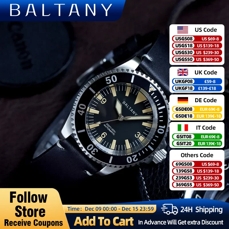 Baltany Water Ghost Tribute Watch NH38 Stainless steel Sapphire Sports Military Automatic Mechanical Retro Dive Watches male