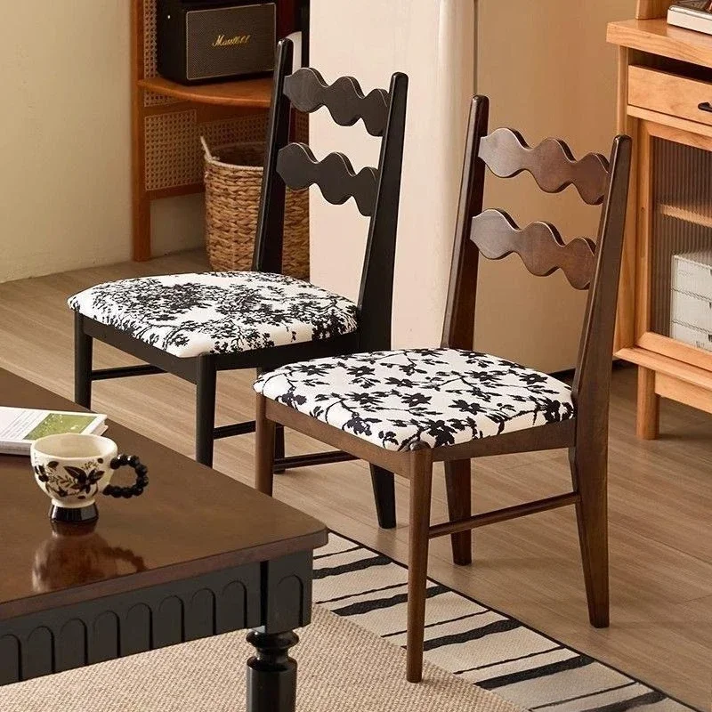 

Retro solid wood dining chair home designer soft bag armrest single chair living room Internet celebrity antique back chair