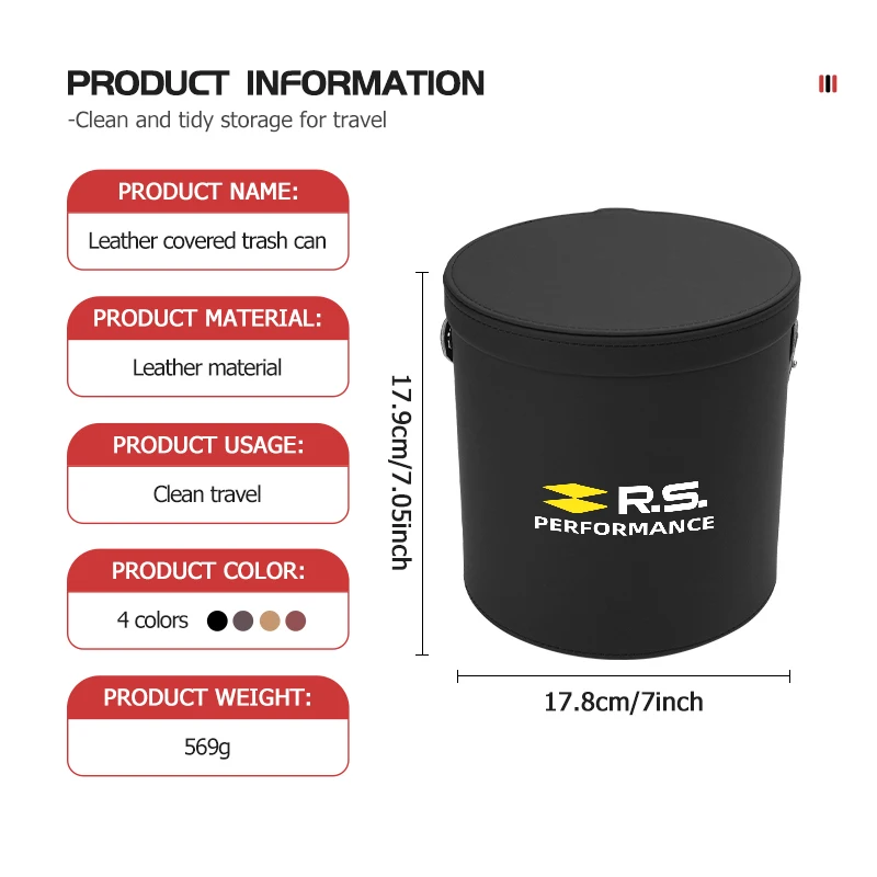 Car Trash Can With Lid Anti-Dirty Portable Storage Bucket For Renault RS Kadjar Captur Clio Megane 2 3 4 RS Koleos Logan - view 6