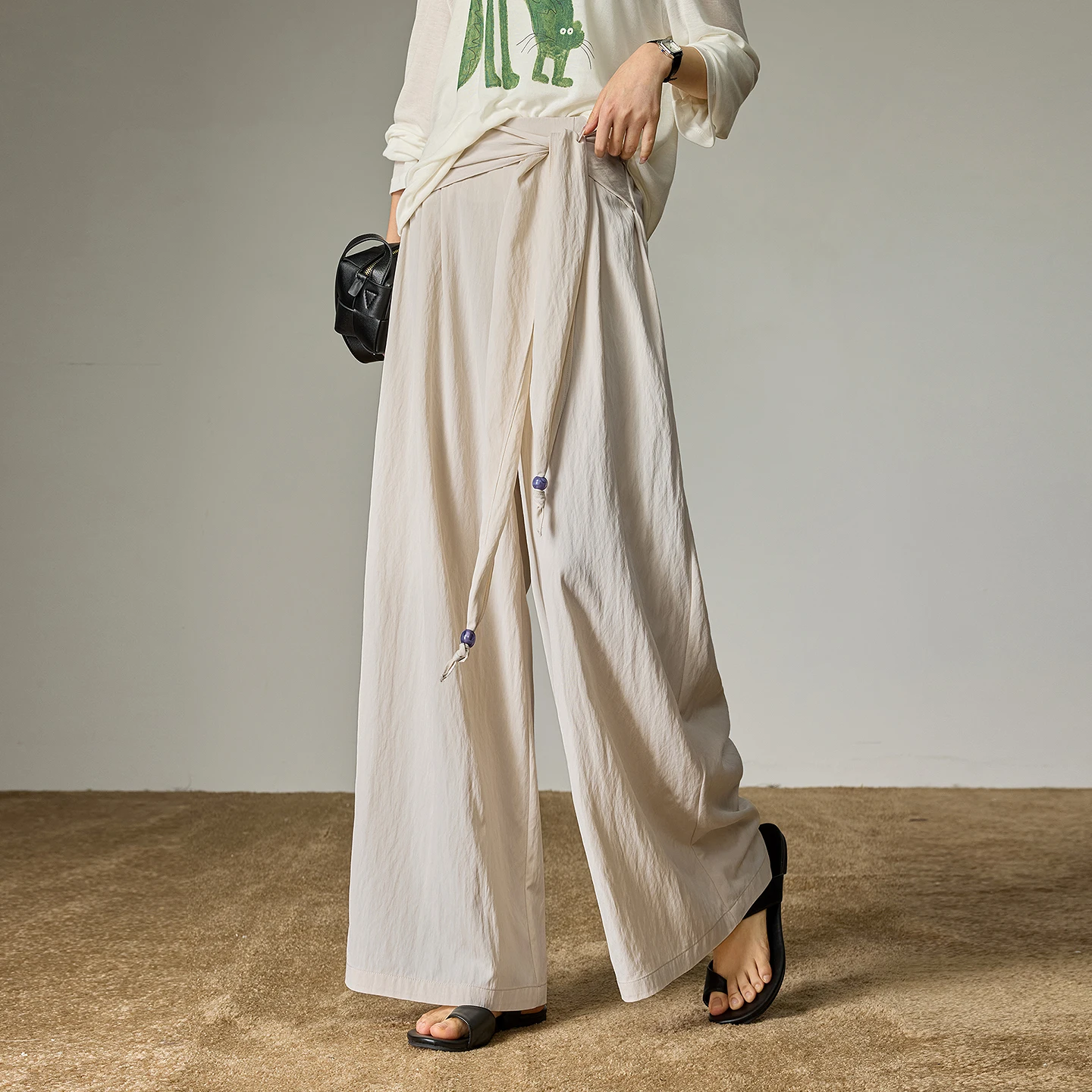 TOYOUTH Women Bohemian Wide-Leg Pants 2026 Spring New Crisscross Tie Design Relaxed-Fit Casual Trousers