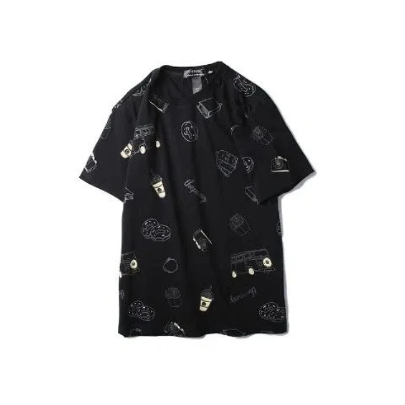 صيف جديد الطباعة حجم كبير الشارع بلايز عادية الرجال قصيرة الأكمام س الرقبة فضفاضة موضة تي شيرت Harajuku الاتجاه الرجال الملابس