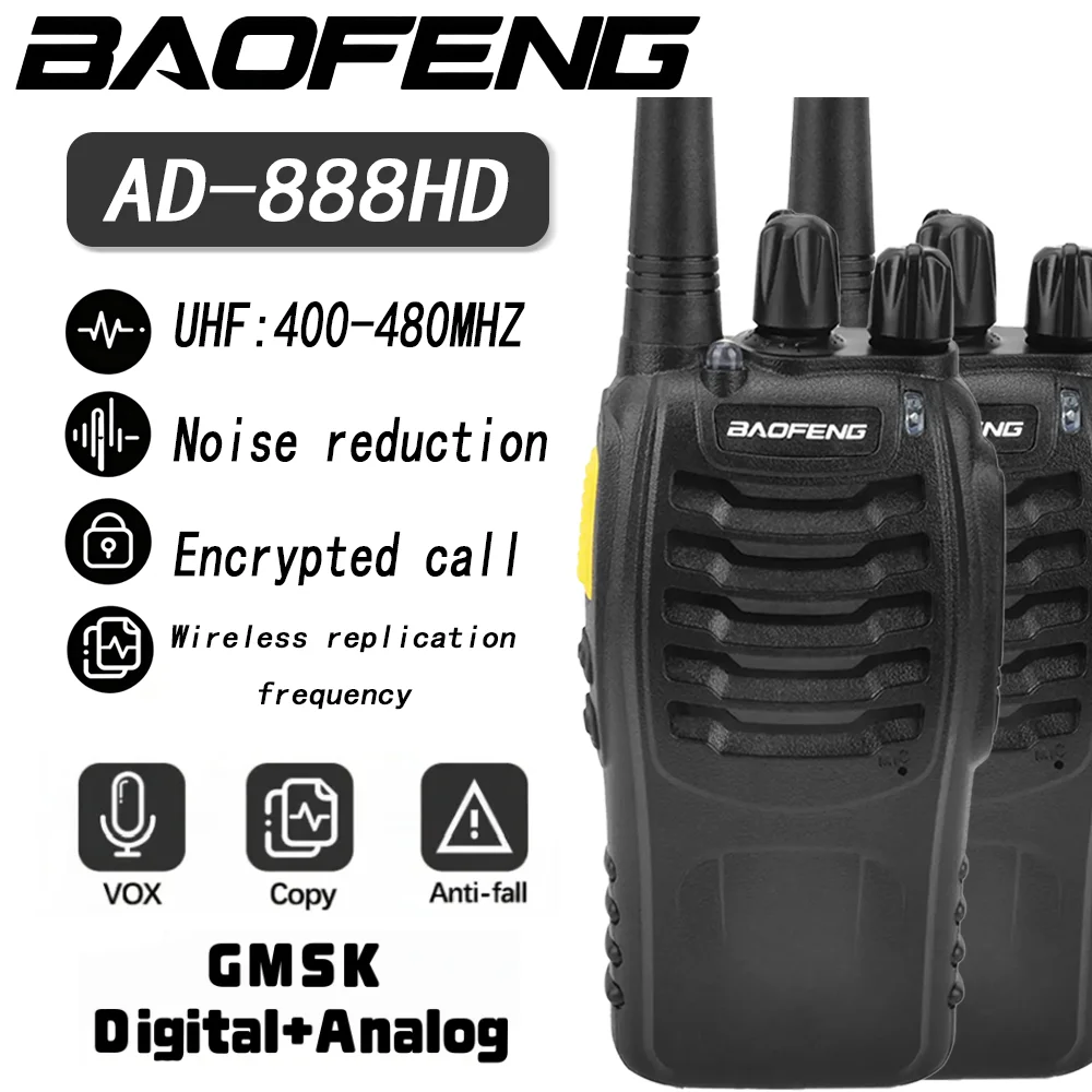

2 шт. рация Baofeng BF-888HD — UHF 400–470 МГц, 16 каналов, большой радиус действия и высокая долговечность, двойной цифро-аналоговый
