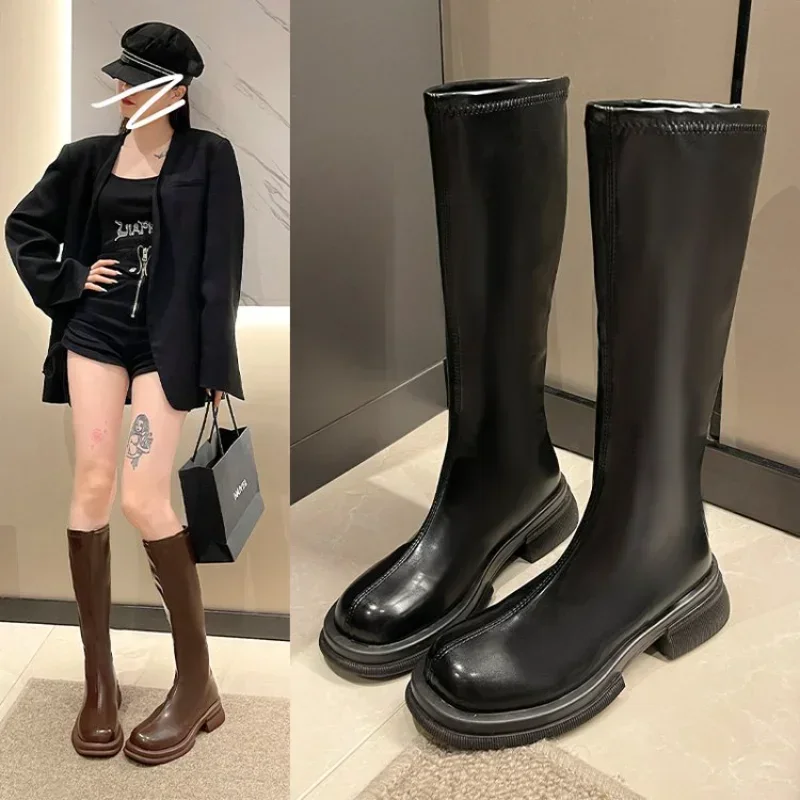 Autumn Women'S Rubber Boots Women Shoes Woman Winter Shoes Low Heels Booties Round Toe Rain Mid Calf Long Boots Botas De Mujer