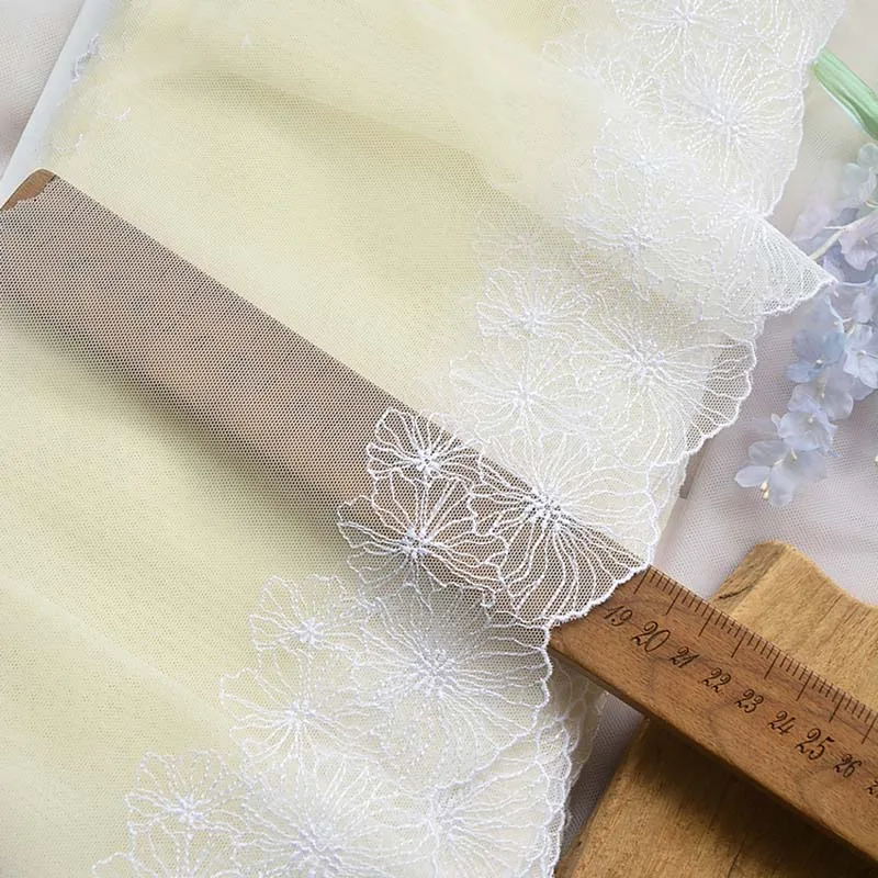 20Yards Floral Light Yellow Embroidery Lace Fabric Soft Mesh Bra Wedding Dress Lingerie Sewing Underwear Trimmings DIY