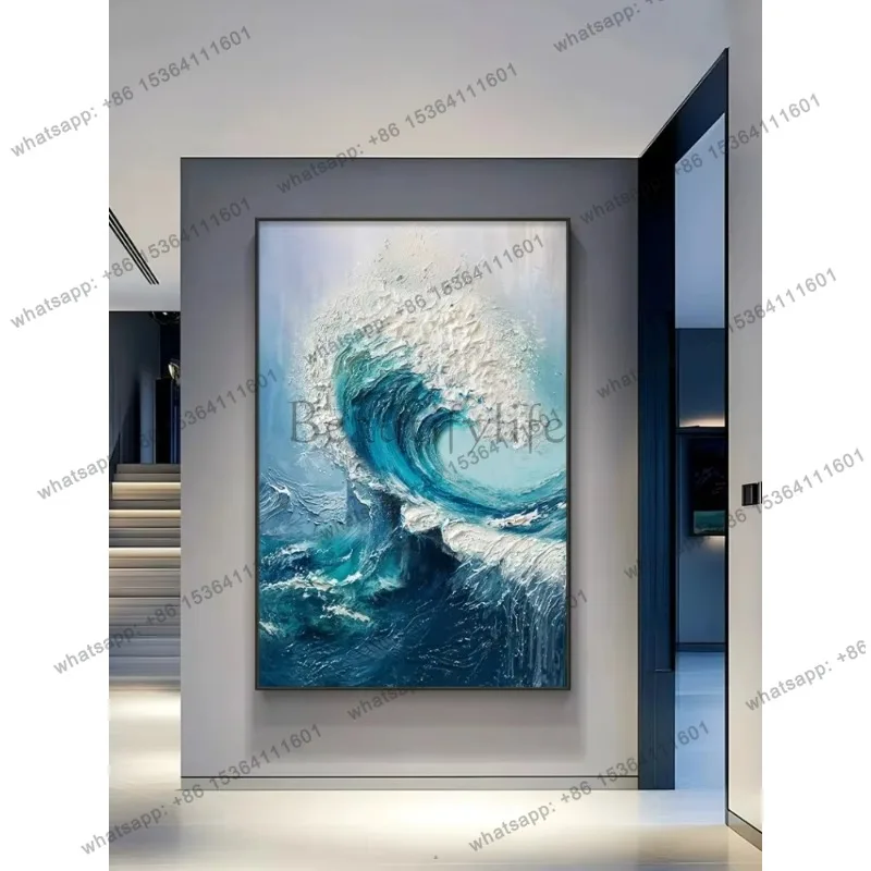 YJ Light Luxury Entrance Decorative Painting High-end Living Room Hanging Painting Oil Painting Textured Sea Scenery Art mural