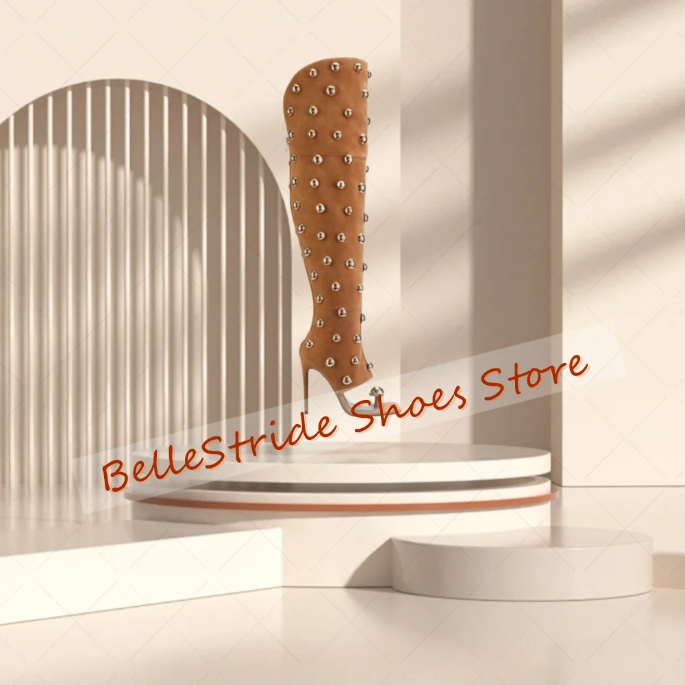 Blue Round Rivets Toe Clip Boots Back Zipper Women Shoes Stilettos High Heels Party Banquet Dating 2025 Zapatos Para Mujere