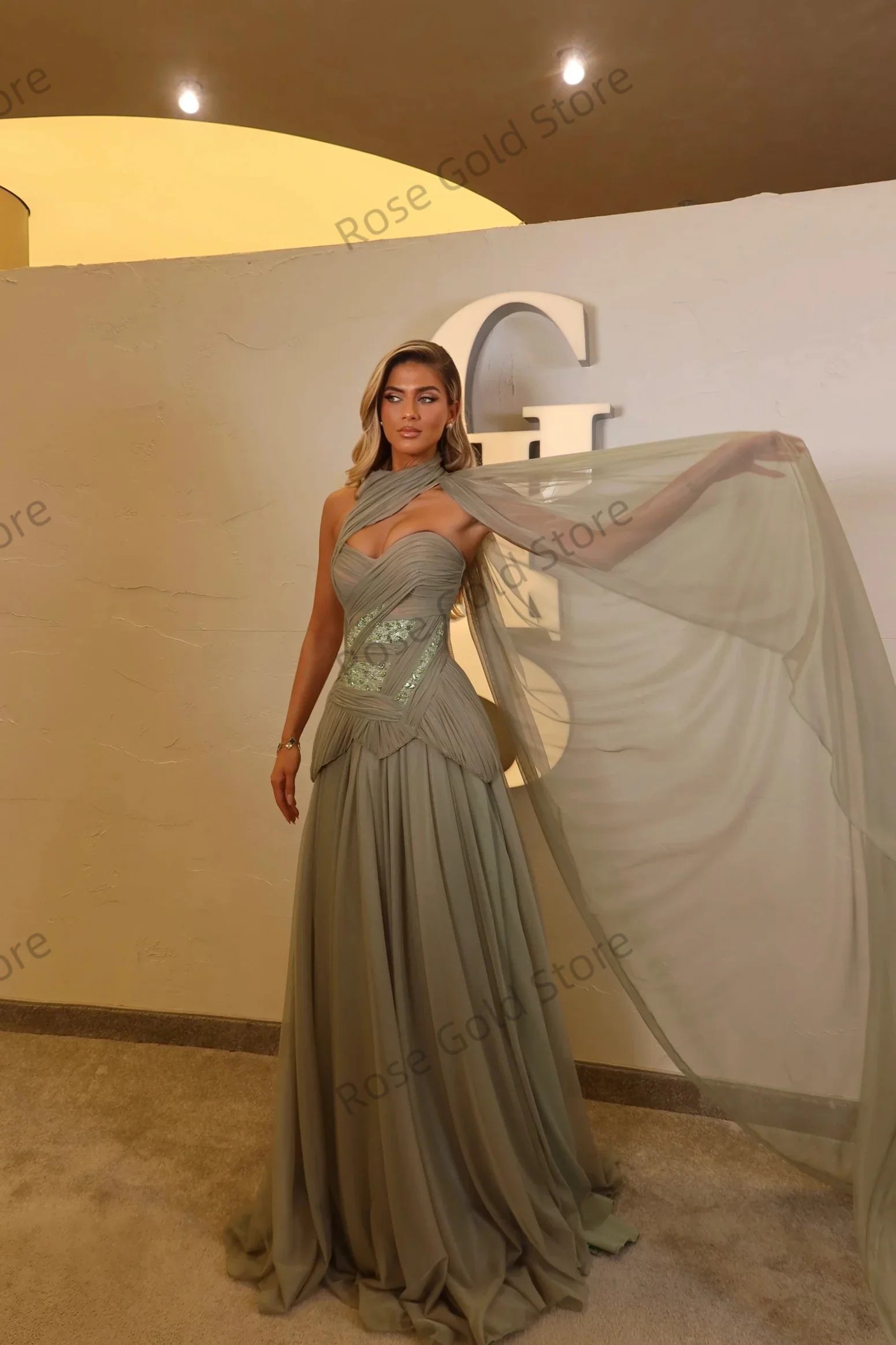 Vestidos de Noche verdes polvorientos modernos, preciosos plisados con cuentas, Vestido de Noche personalizado, vestidos largos formales para fiesta de graduación para mujer