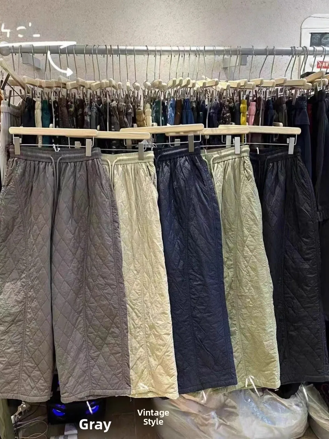 Calças de Aodão de Cintura Alta Largas Estilo Coreano para Mulheres Plus Size com Padrão de ade de Diamante