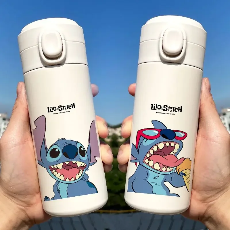 Disney Thermos Vacuum Cup Bottle Childen Cartoon Stitch Water Cups 304 Stainless Steel Water Bottle Portable 350ML 450ML