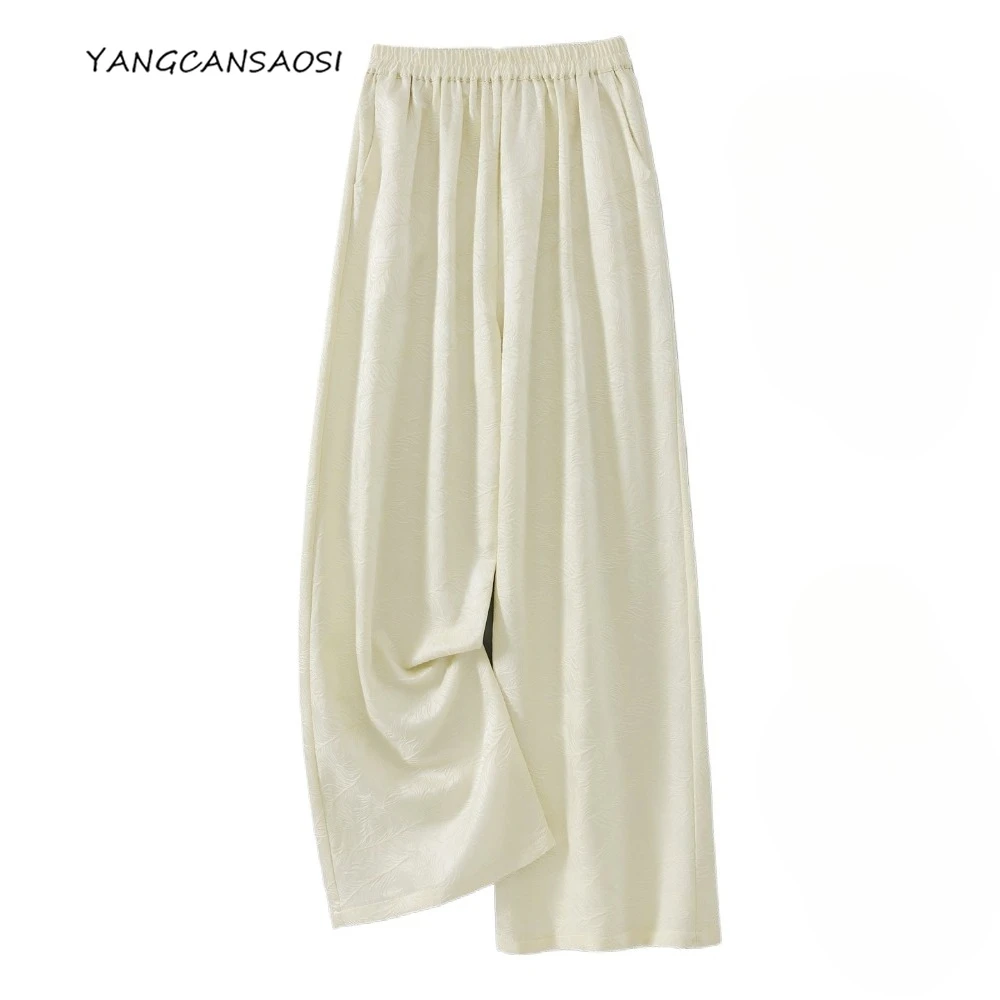 

2025 Women's Fashion Autumn/Winter New 35% Natural Mulberry Silk 65% Wool Jacquard Elastic Waist Versatile Straight Leg Pants