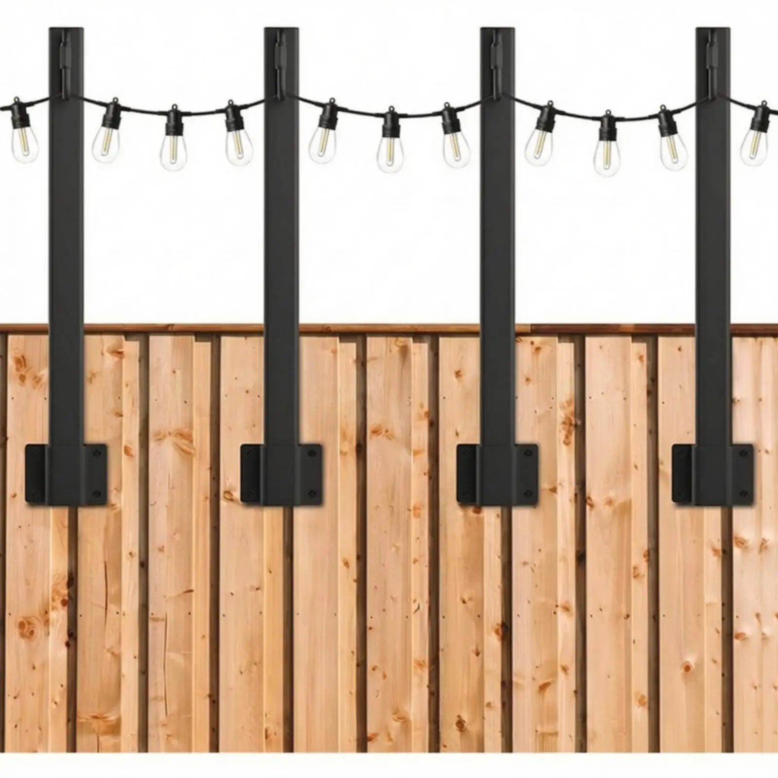 4 Pieces Outdoor String-Light Support Pole Screw-Mounted Iron Post with Mounting Sleeve Garden Hanging Pole for Patios, Gardens